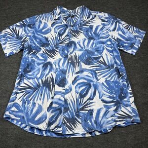 Michael Kors Mens 2XT Blue‎ White Leaf Print Short Sleeve Button Up Shirt